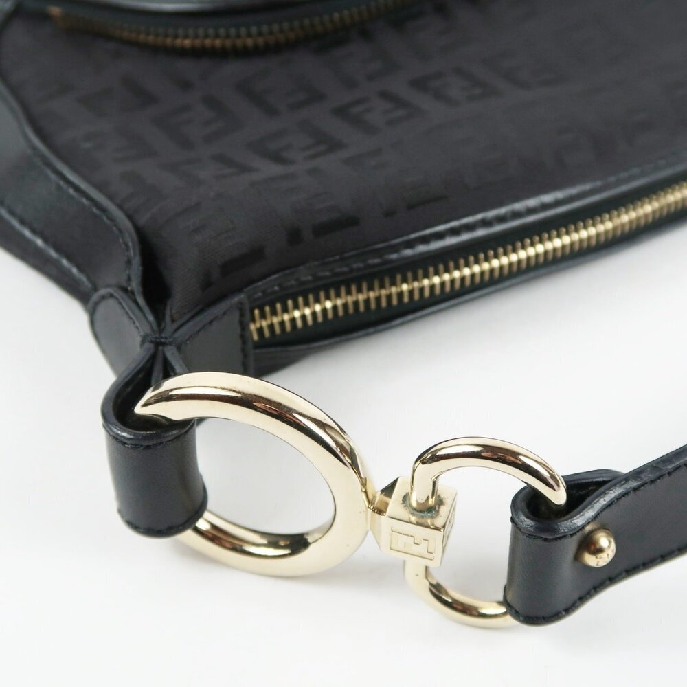 FENDI Italian Zucchino Black Hobo Bag Canvas Leather - Picture 6 of 9